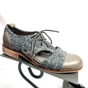Mixed Media Tweed Lace Up Leather Loafers Shoes Size 6